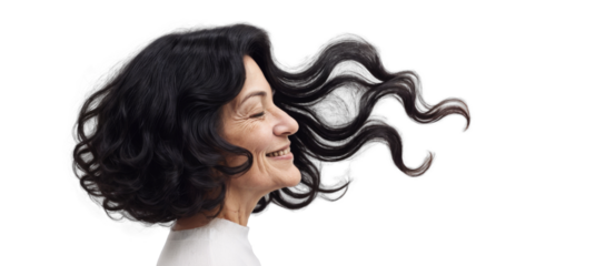 Happy Senior Woman with Ombre Hairstyle Blowing in the Wind