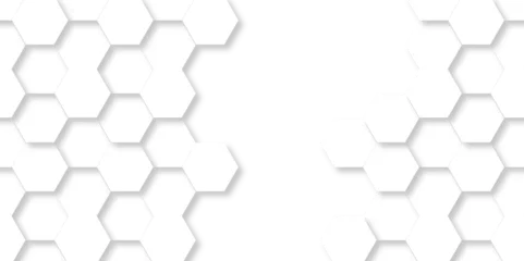 Fotobehang Vector white Hexagonal Background. Luxury White transparent hexagon Pattern. 3D Futuristic abstract honeycomb mosaic white background. geometric mesh cell texture. modern futuristic wallpaper. © MdLothfor