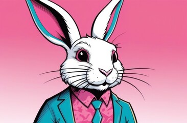 Fototapeta premium Rabbit in comic book costume, office worker rabbit