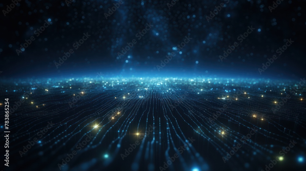 Poster digital cyberspace with particles and digital data network