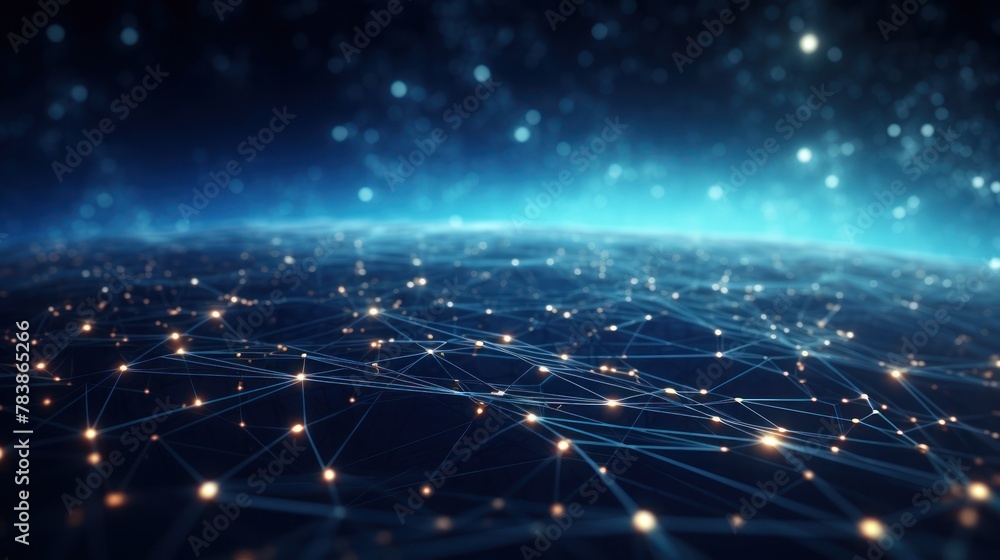 Poster digital cyberspace with particles and digital data network