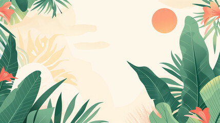 Tropical foliage and sun background