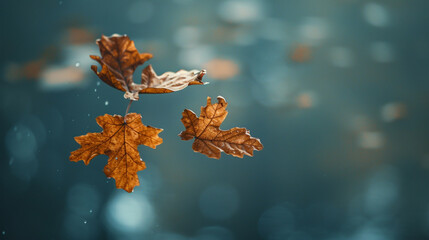 Autumn Oak Leaves: Floating Beauty on a Pure Autumn Background - 783865619