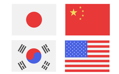 アジアとアメリカの国旗 - obrazy, fototapety, plakaty