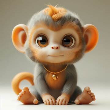 A cute and happy baby monkey 3d illustration