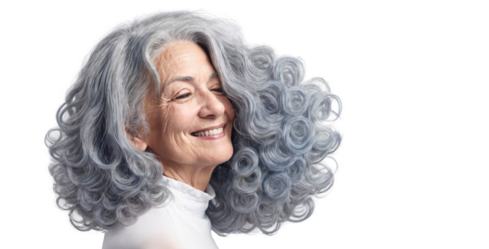Happy Senior Woman with Ombre Hairstyle and Beautiful Blue Curls
