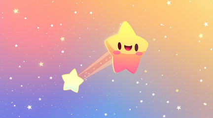 Happy shooting star character with a gradient starlit sky; background illustration