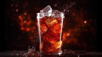 cola drink glass,Soft drink glass with ice splash 