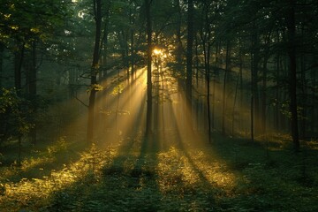 Sun Shining Through Trees in Forest