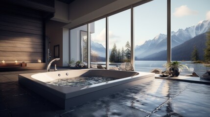 Fototapeta premium Modern jacuzzi at home, luxurious bathtub 