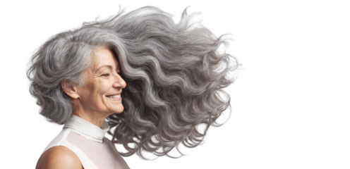 Happy Grey-Haired Grandma with Ombre Hairstyle