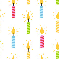 Seamless pattern with colorful birthday candles. Holiday vector flat background