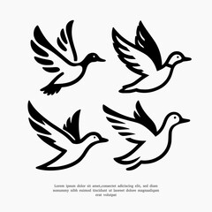 set of silhouette duck flaying logo design template