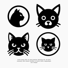 set of silhouette cat head logo design template