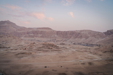 Luxor, Egypt - October 27, 2022. Aereal view of the Mortuary temple of Hatshepsut on the valley of...