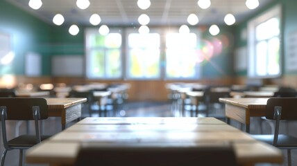 Blurring the Background in a classroom concept blurred background light clear 3D rendering 