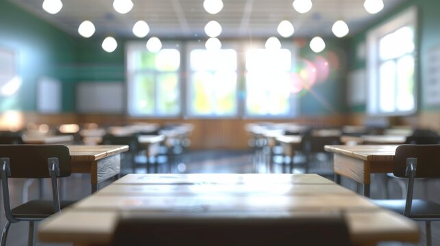 Blurring the Background in a classroom concept blurred background light clear 3D rendering 
