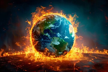 A digital painting of the earth on fire. - obrazy, fototapety, plakaty