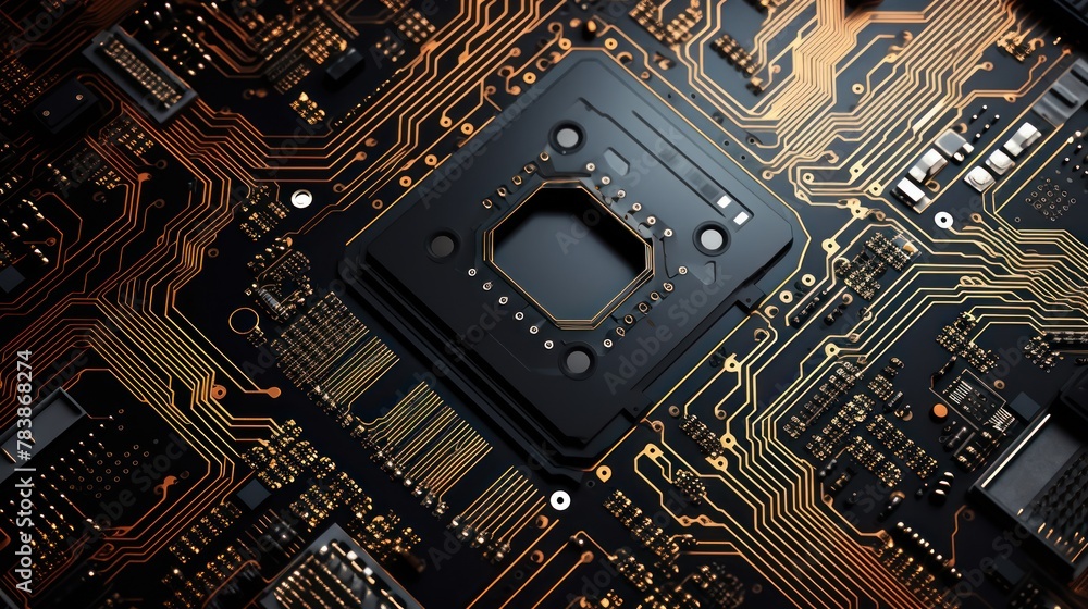 Poster top-down view. modern technology circuit board texture background design.