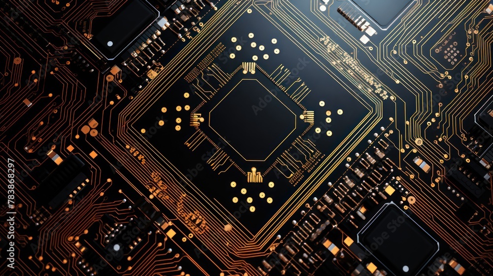 Poster top-down view. modern technology circuit board texture background design.