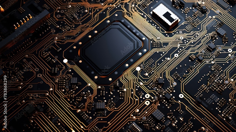 Poster top-down view. modern technology circuit board texture background design.