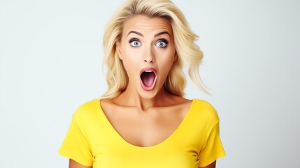 beautiful woman exited surprise face expression . female feels shocked. exciting smile and happy adorable rejoices. Very enjoy and fun relax time. wow, girl holding smartphone. Smile - obrazy, fototapety, plakaty