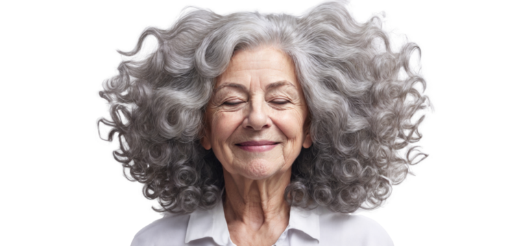 Happy Senior Woman with Ombre Hairstyle Smiling for the Camera