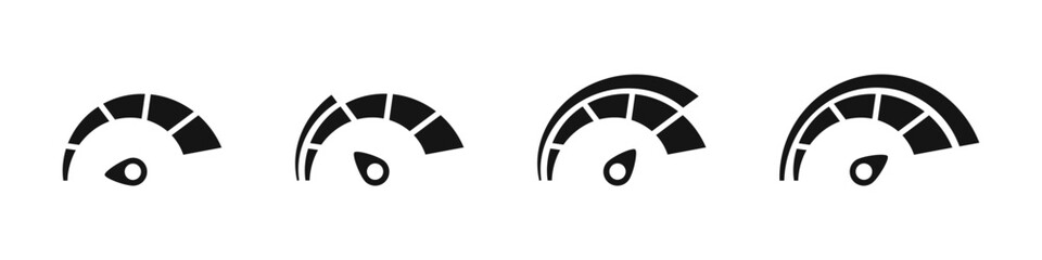 Scale speed in flat style. Vector speedometer illustration. Dashboard speedometer icons set. Performance indicator sign. Car speed. 
