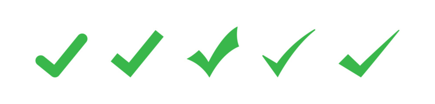 Green check mark icon set. Checkmark, tick buttons for apps and websites. Approval check icon. Quality sign tick