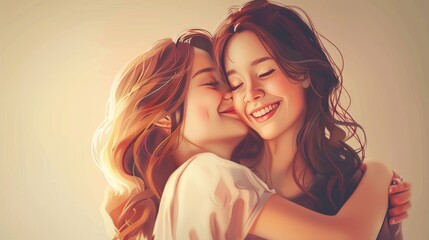 Mother day, cute teen girl hugging mature middle age mum. Love, kiss, care, happy smile enjoy family time. celebrate special occasion, happy birthday, merry Christmas. special day - obrazy, fototapety, plakaty