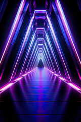 Illuminated Long Tunnel With Purple and Blue Lights