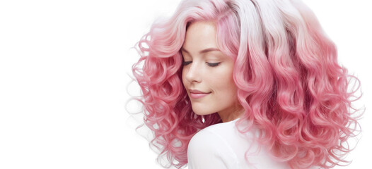 Happy Colored Ombre Hairstyle with Pink and White Curls