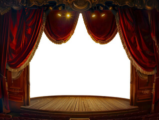 Teatro com cortinas abertas e boca de cena vazia, transparente, png 