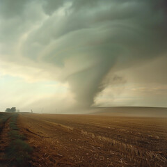 Naklejka na ściany i meble Tornado over agriculture land, natural disasters, epic photography