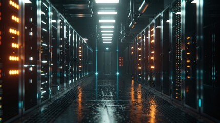 Fototapeta premium Modern Data Technology Center Server Racks in Dark Room