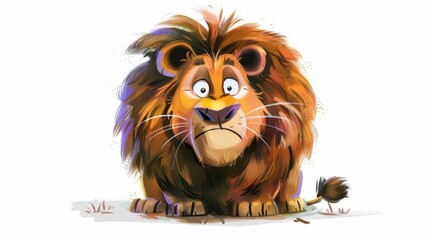   A cartoon lion with a surprised expression and a frown