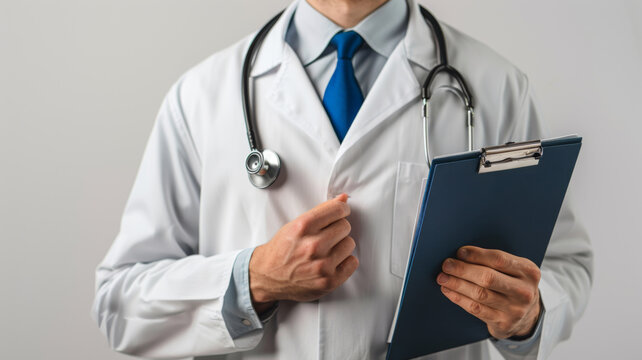 A  doctor holding a medical record book