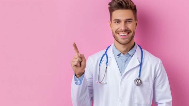 A happy smuiling doctor isolated on light colored background