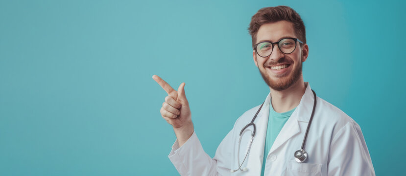 A happy smuiling doctor isolated on light colored background