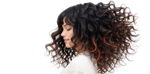 Happy Woman with Colored Ombre Hairstyle and Orange Highlights