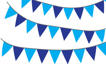 Blue Bunting Banner - Shades of blue bunting banner hung on gray string - obrazy, fototapety, plakaty