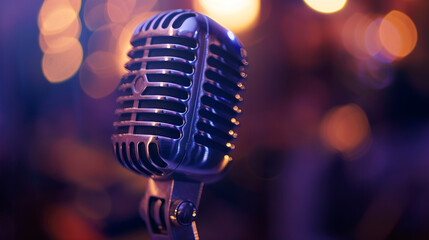 Fototapeta na wymiar Close up of a retro microphone at a concert 