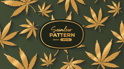 Cannabis leaf seamless pattern. Marijuana leaf icon. Vector illustration. Indica, Sativa, Hybrid, Ruderalis. Premium branding design.