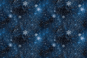 Obraz premium Starry night sky seamless pattern with snowflakes