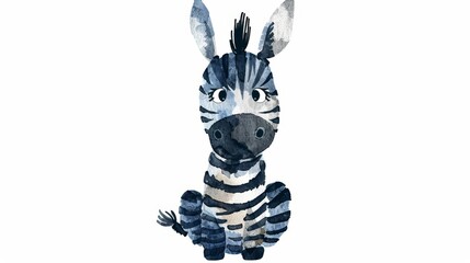  zebra facing surprise, seated before white backdrop - obrazy, fototapety, plakaty