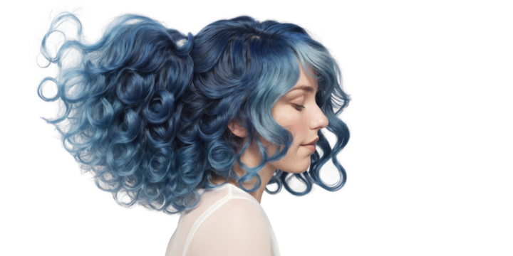 Happy Woman with Colored Ombre Hairstyle and Blue Sunglasses