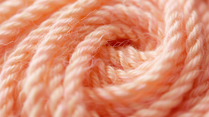 Close-up of peach-colored soft yarn with delicate fibers