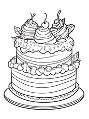 Cakes line white color outline coloring page white background ai generated