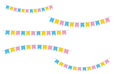 Mexican papel picado paper cut holiday flags and banners. Day of the Dead, Dia De Los Muertos and Cinco de Mayo flags with. isolated on a white background. Vector illustration. EPS 10