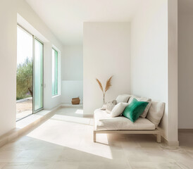 Serene minimalist interiors with natural light and warm tones